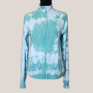 Akasha Sun Hand-Dyed Tie Dye Teal & White Zip Up Track Jacket